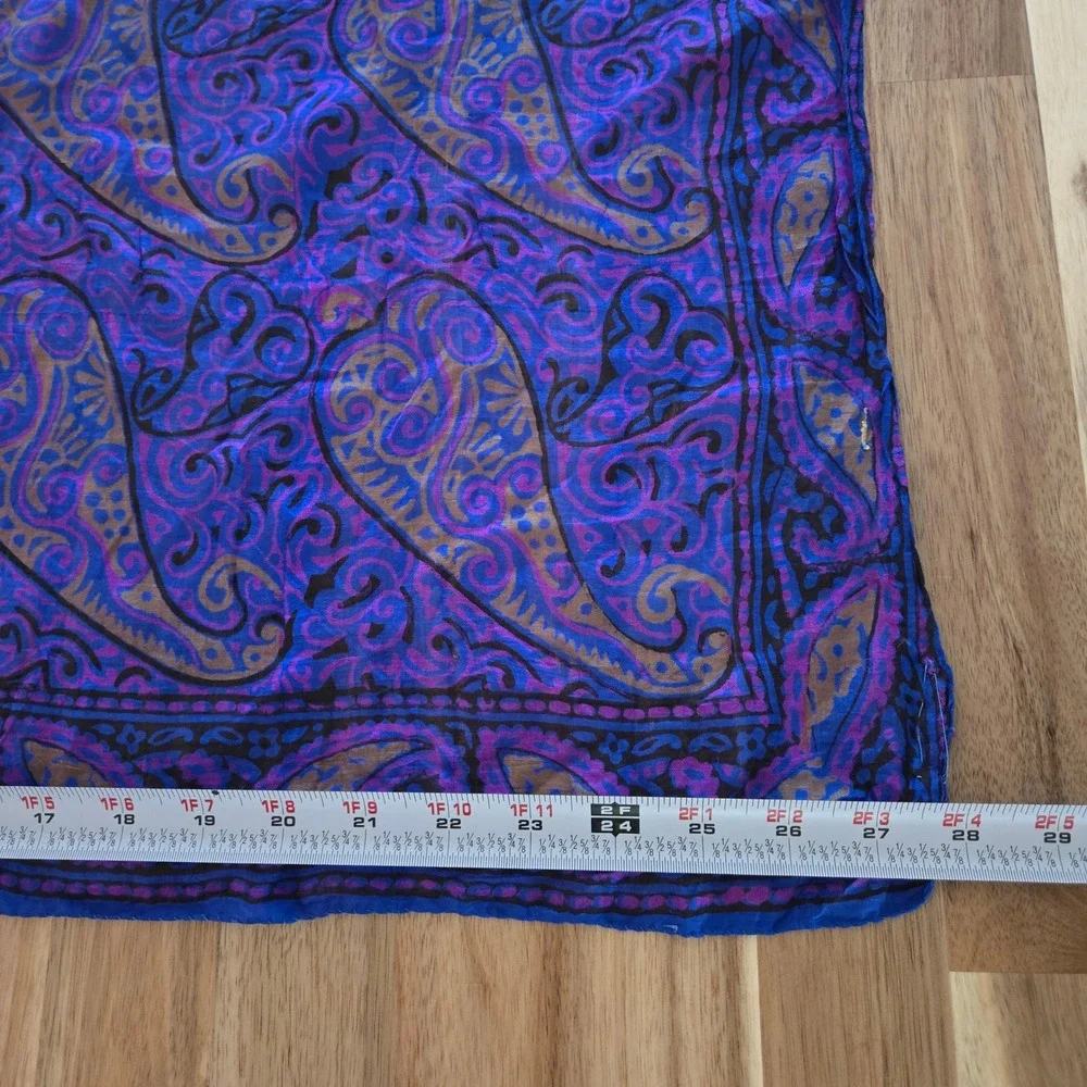 Boho 100% Silk Scarf Paisley Square Purple Lightweight India Bohemian Chic
